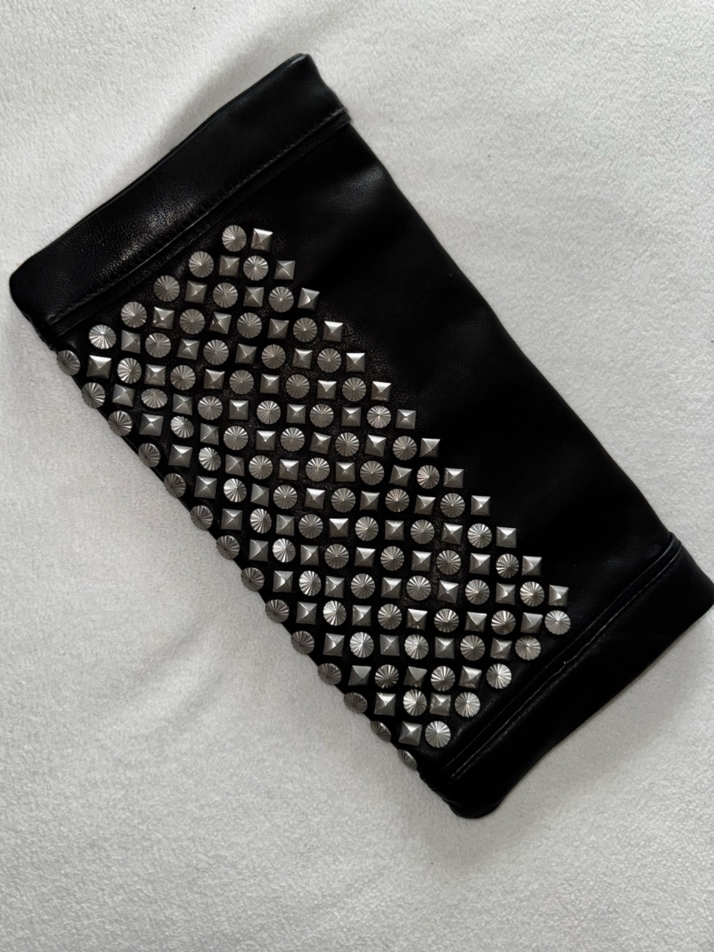 ASH Black Leather Studded Foldover Zip-Top Clutch EUC GORGEOUS! - Picture 15 of 16